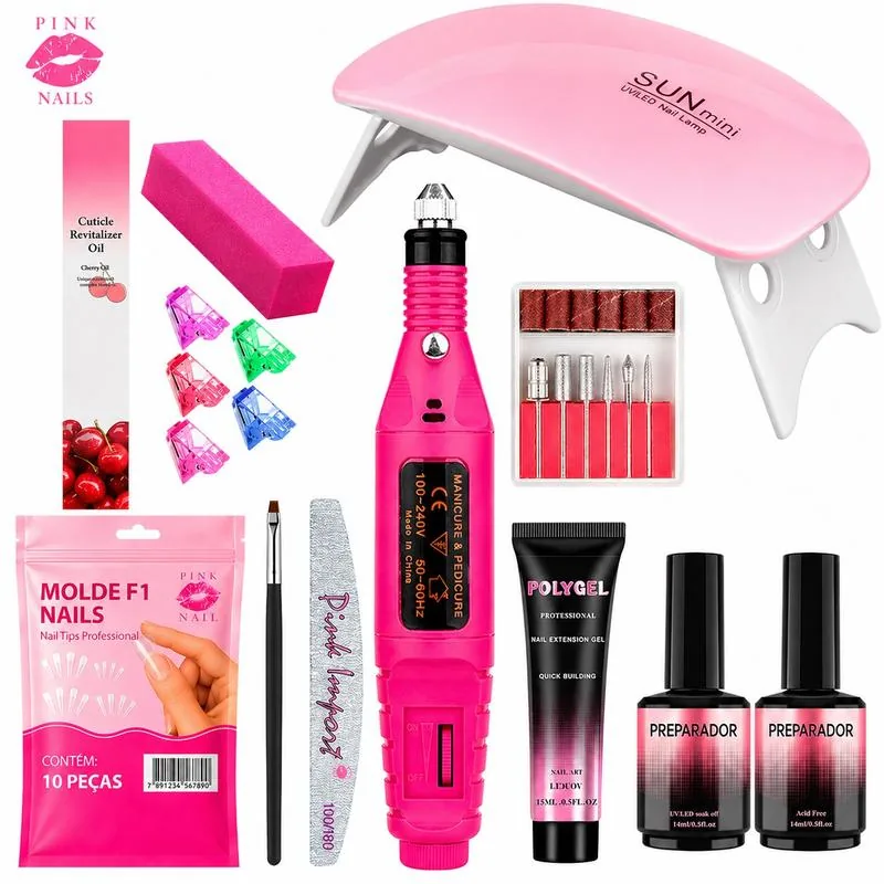Kit completo de unhas Polygel com cabine e lixadeira